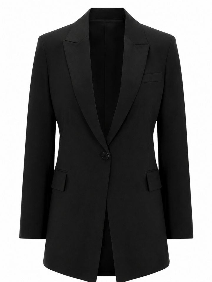 Black Single-Breasted Tailored Blazer with Notch Lapel