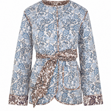 Off-White Blue and Brown Paisley Fitted Sash Jacket