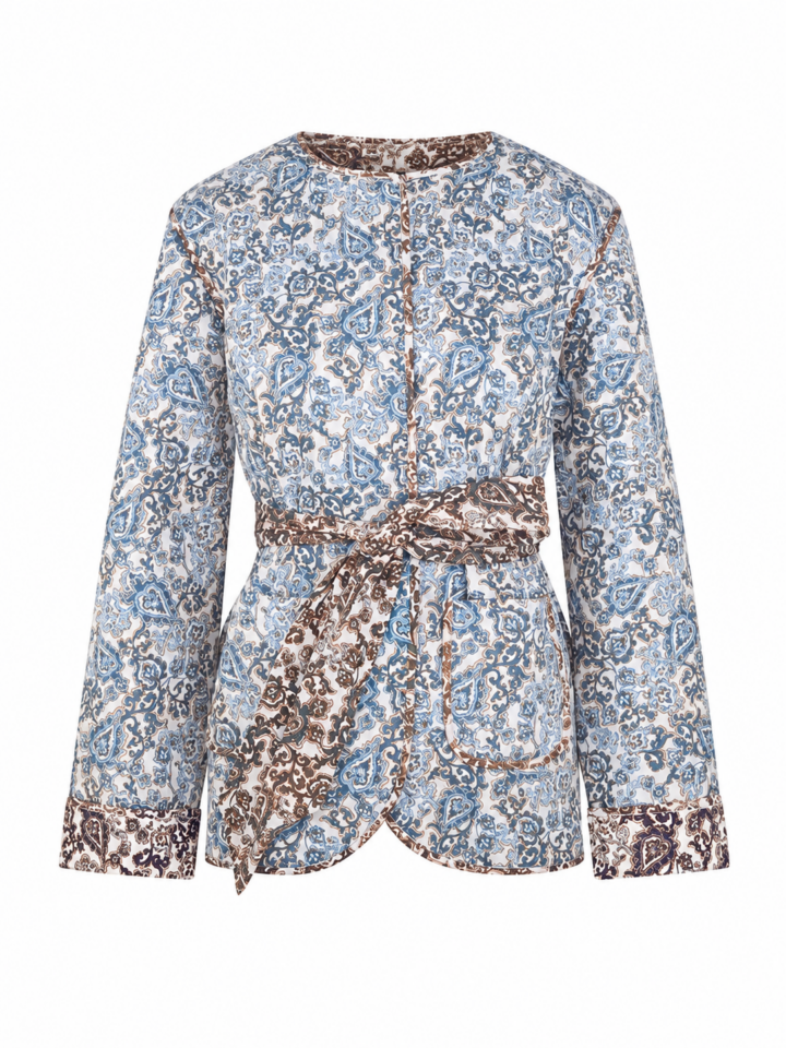 Off-White Blue and Brown Paisley Fitted Sash Jacket