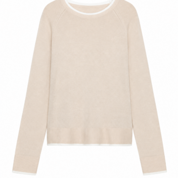 Light Beige Crewneck Knit Sweater with White Trim