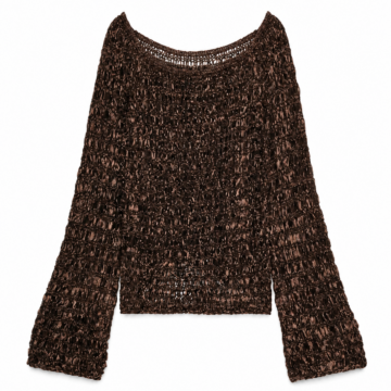Dark Brown Loose Boxy Open-Knit Sweater