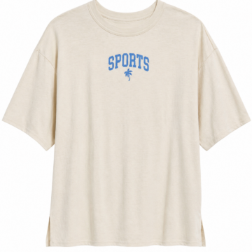 Cream Oversized Boxy Tee with Sports Graphic