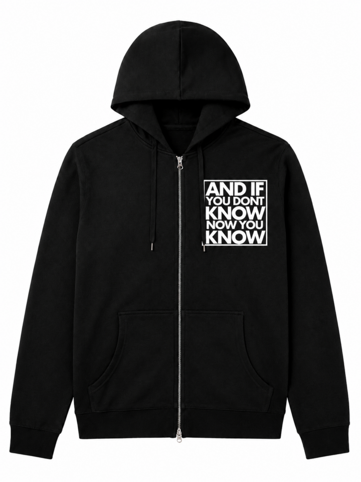 Black Relaxed Fit Full-Zip Hoodie with Chest Graphic