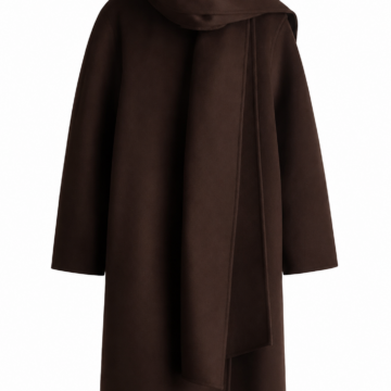 Dark Brown Longline Coat with Draped Cowl Neck