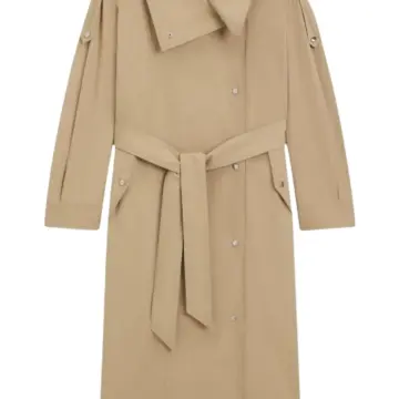 Beige Longline Trench Coat with Self-Tie Belt