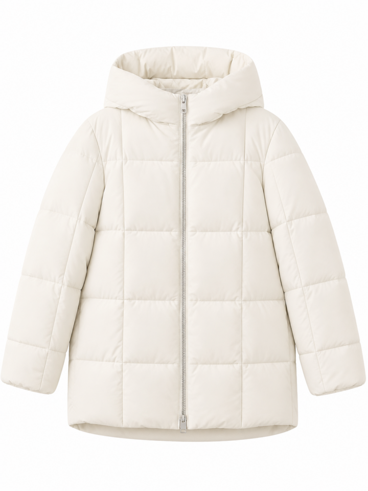 Off-White Hooded Puffer Jacket with Quilted Grid