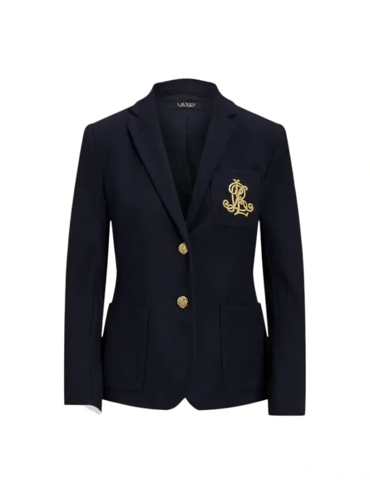 Dark Navy Tailored Blazer with Notch Lapel and Patch Pockets