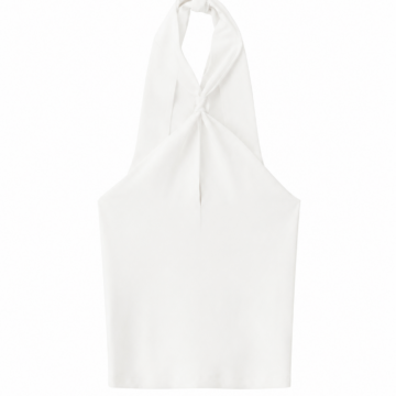 White Sleeveless Halter Crop Top with Twisted Keyhole Neckline