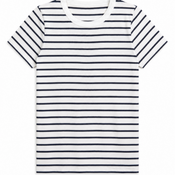 White and Navy Striped Crew Neck T-Shirt