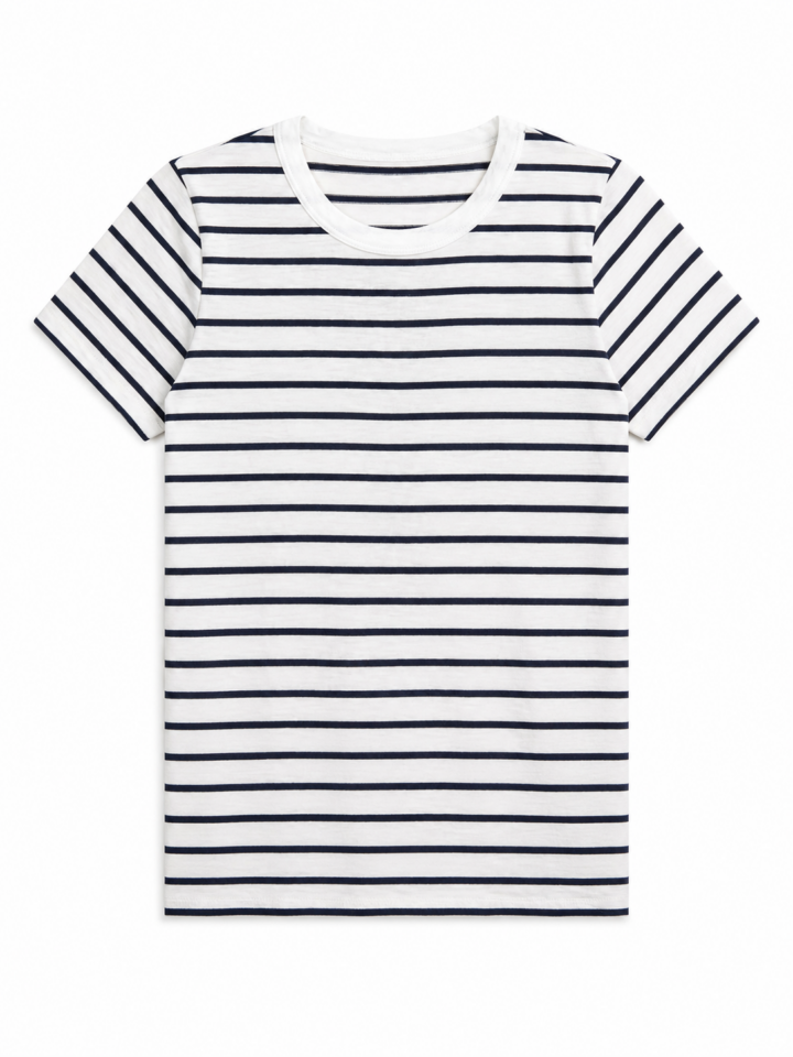 White and Navy Striped Crew Neck T-Shirt