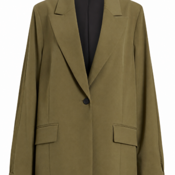 Olive Green Longline Oversized Blazer with Notch Lapels