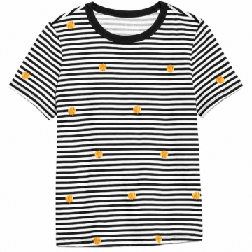 Black and White Striped Tee with Yellow Dot Accents