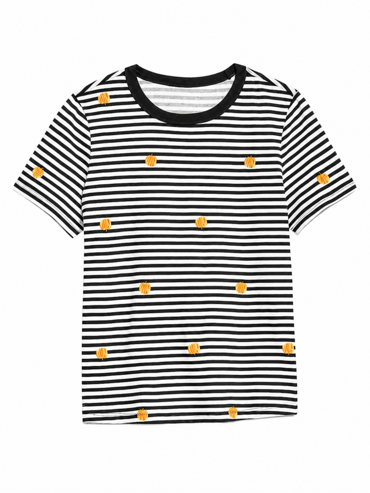Black and White Striped Tee with Yellow Dot Accents