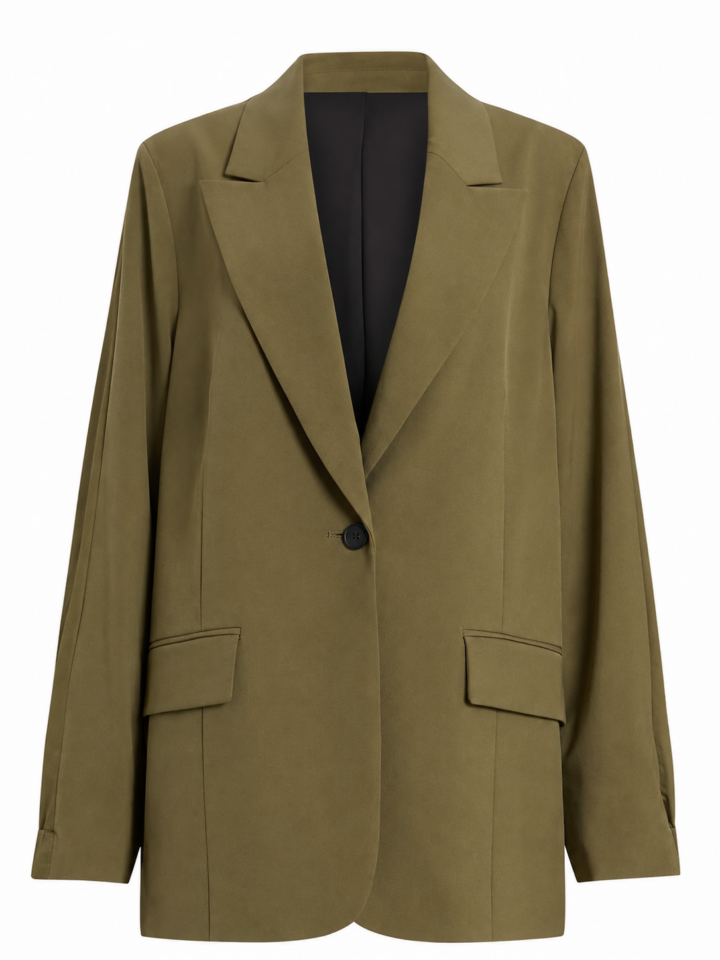 Olive Green Longline Oversized Blazer with Notch Lapels