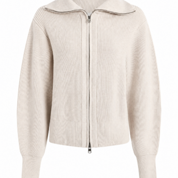 Off-White Ribbed Zip-Up Cardigan