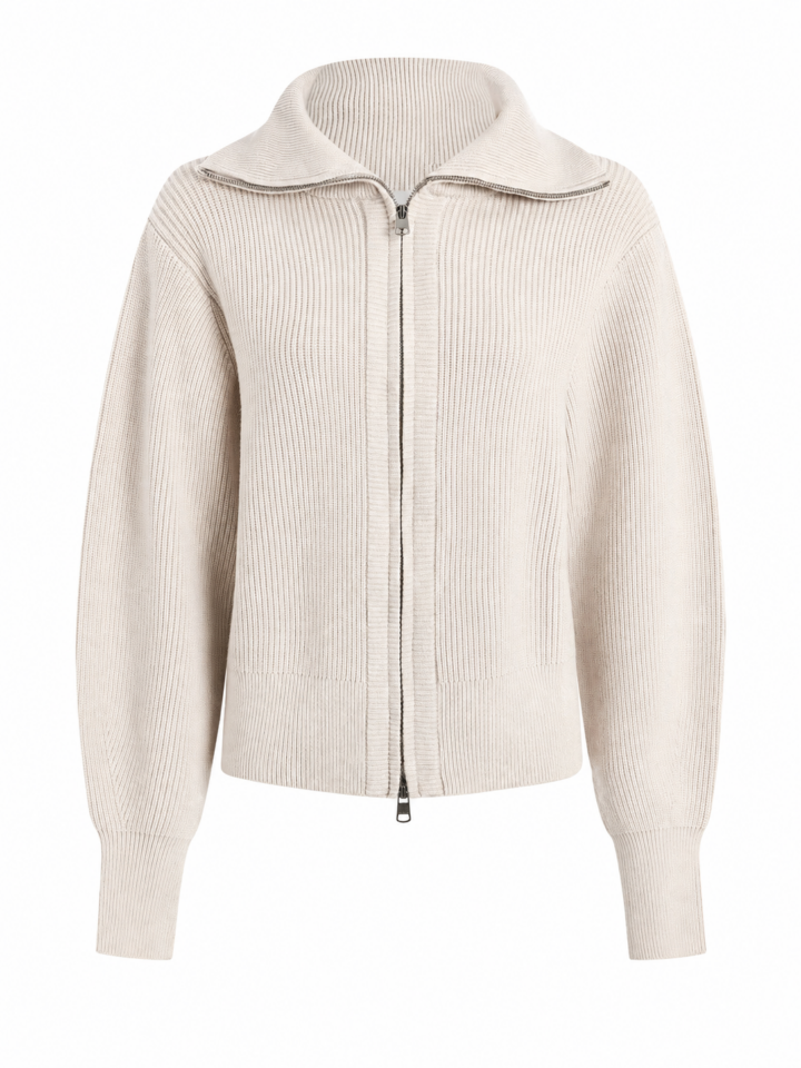 Off-White Ribbed Zip-Up Cardigan