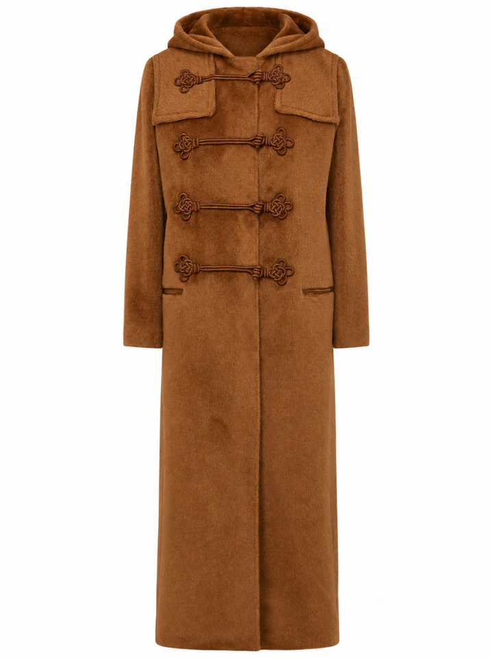 Camel Longline Hooded Duffle Coat