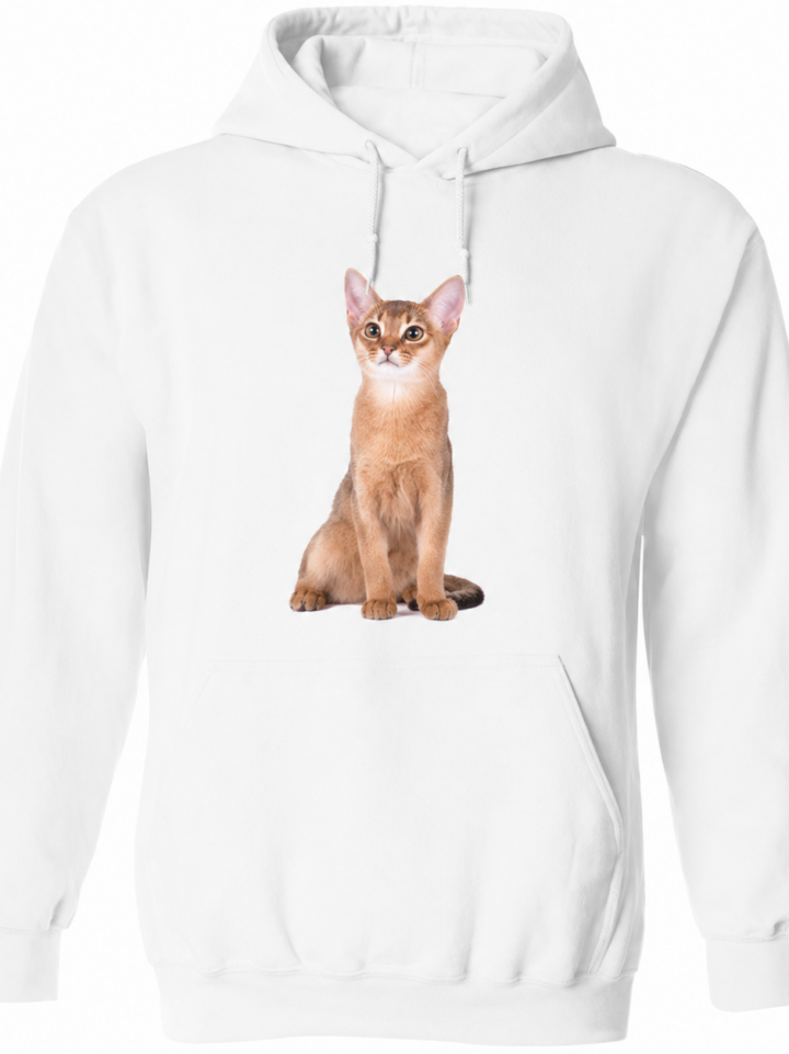 White Pullover Hoodie with Cat Graphic and Relaxed Fit