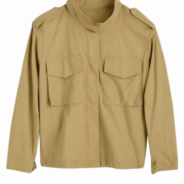 Tan Stand Collar Field Jacket with Epaulets