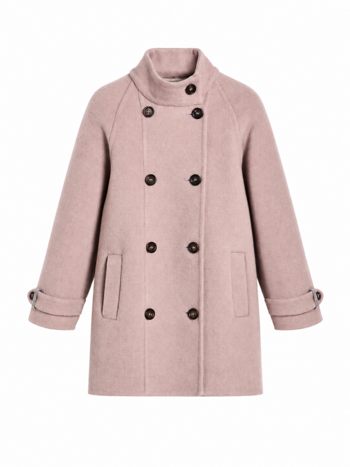 Dusty Pink Double-Breasted Wool-Look Coat