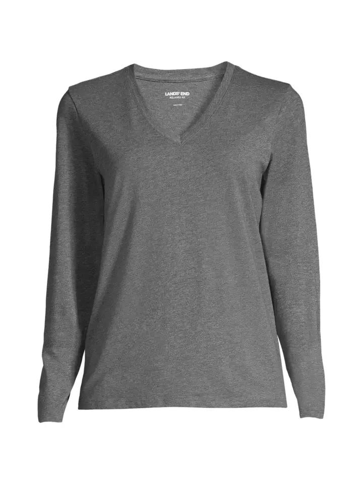 Heathered Gray V-Neck Long-Sleeve T-Shirt