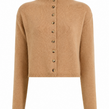 Camel Mock Neck Cropped Cardigan
