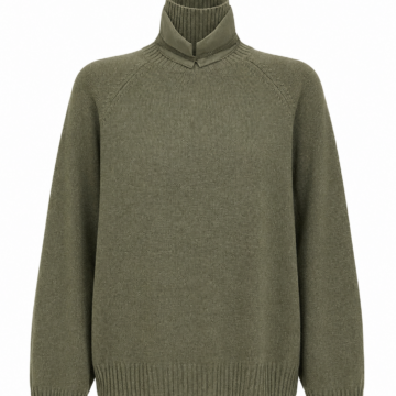 Olive Green Ribbed Mock Neck Raglan Sleeve Knit Sweater