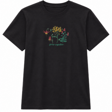 Black Short-Sleeve T-Shirt with Wildflower Graphic