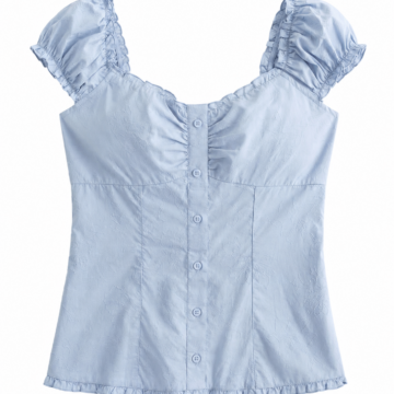 Light Blue Corset-Style Top with Floral Jacquard and Cap Sleeves