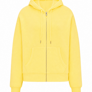 Bright Yellow Zip-Up Hoodie with Drawstring Hood and Split Pockets