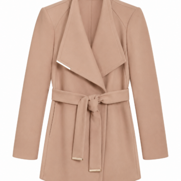 Camel Wrap Coat with Gold-Tone Hardware