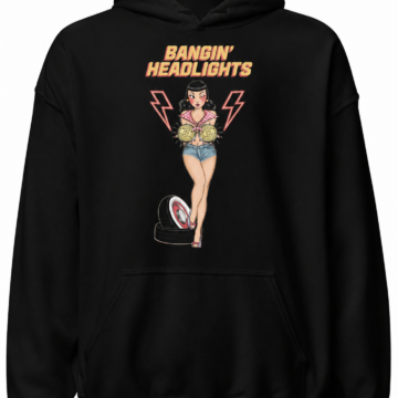 Black Pullover Hoodie with Retro Pin-Up Graphic and Relaxed Fit