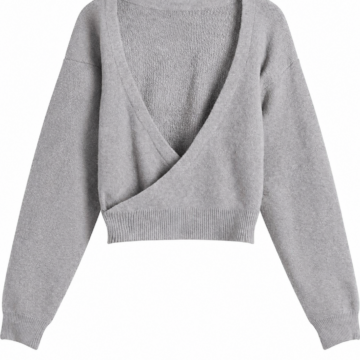 Heather Grey Wrap-Front Cropped Sweater