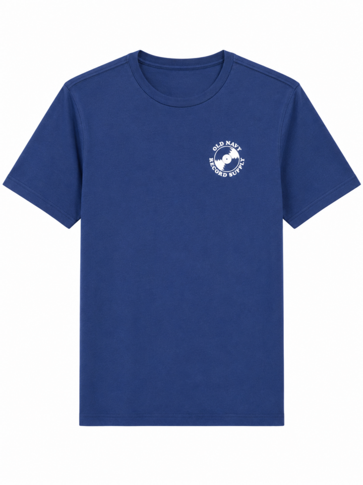 Blue Solid Crewneck Tee with White Logo