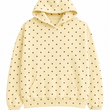 Pale Yellow Polka Dot Pullover Hoodie with Dropped Shoulders