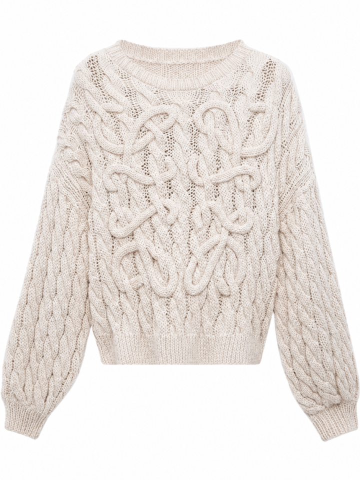 Off-White Chunky Cable Knit Crewneck Sweater Oversized