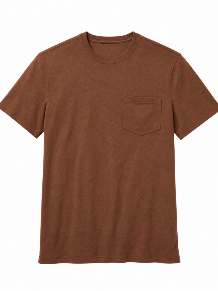 Brown Heather Crew Neck Short-Sleeve T-Shirt with Pocket