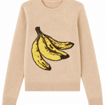 Beige Crew Neck Sweater with Banana Intarsia