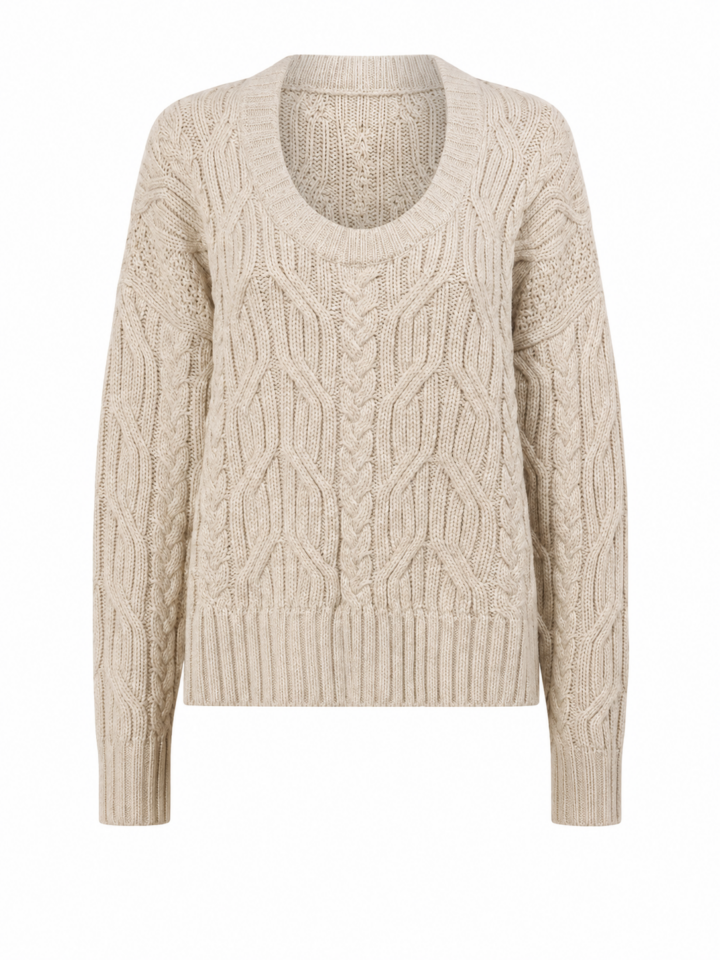 Light Oatmeal Cable-Knit Relaxed Sweater