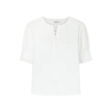 White Relaxed-Fit Short-Sleeve Top with Partial Button Placket
