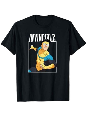 Black Invincible Superhero Graphic T-Shirt