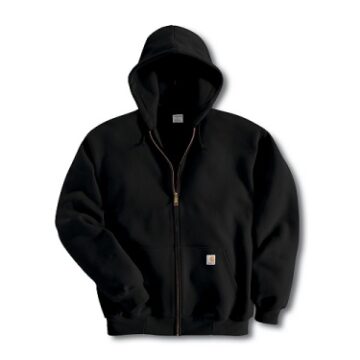 Black Full-Zip Hooded Sweatshirt with Oversized Relaxed Fit