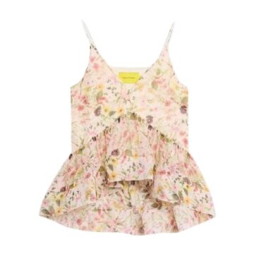 Pink Floral-Print Sleeveless Camisole with Ruffle Layers